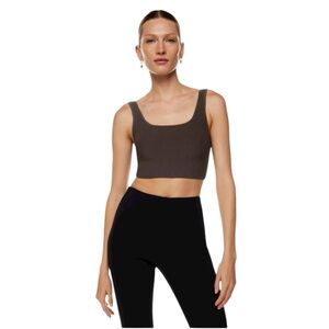 Aritzia Babaton Brown Sculpt Knit Squareneck Cropped Ribbed Tank Top XS